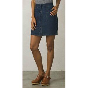 Prana Kara Skirt 2 High Waist Button Front Stretch Denim‎ Mini Indigo Wash Blue